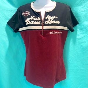 Harley Davidson short sleeve zipper front top